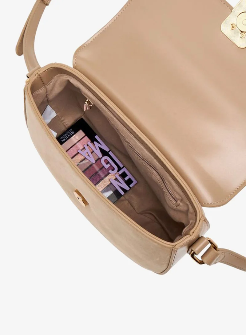 Flora Bella By Shoexpress BEIGE Solid Crossbody Bag with Button Closure for Women | Best Price UAE