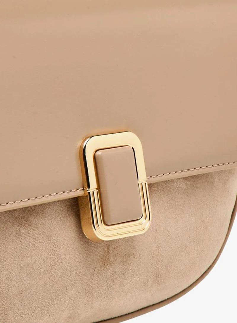 Flora Bella By Shoexpress BEIGE Solid Crossbody Bag with Button Closure for Women | Best Price UAE
