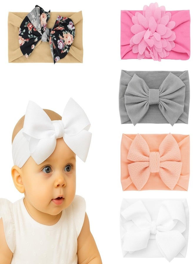 ANNACREATIONS ANNA CREATIONS 5 Pcs Baby Headbands for Girls & Boys, Soft Stretchy Hair Bands with Bow Knot and Flower Design, Comfortable and Stylish Hair Accessories for Newborn, Infant and Toddler Babies - Image 1