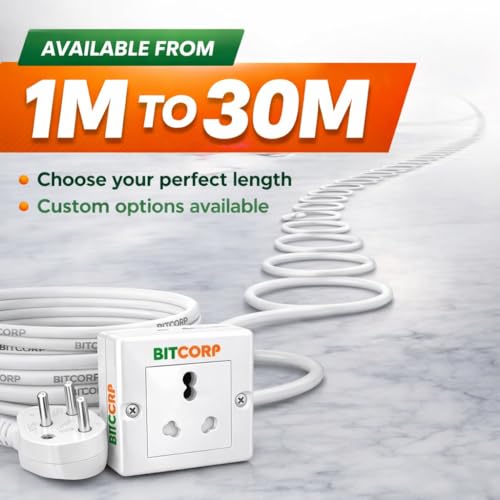 BITCORP 16A Power Extension Board with 1 Socket, 2500W, 4 Meter 1.5mm Electric Cord for Computer, Refrigerator, AC, TV, Home and Office Appliances - Image 3