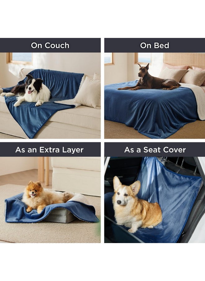 Bedsure - Bedsure Waterproof Blanket for Bed - Sherpa Fleece Waterproof Dog Blankets for Large Dogs, Pet Blankets for Bed/Couch/Dog Crate, Soft Plush Reversible Furniture Protector, King Size, 108"x86", Blue - Image 1