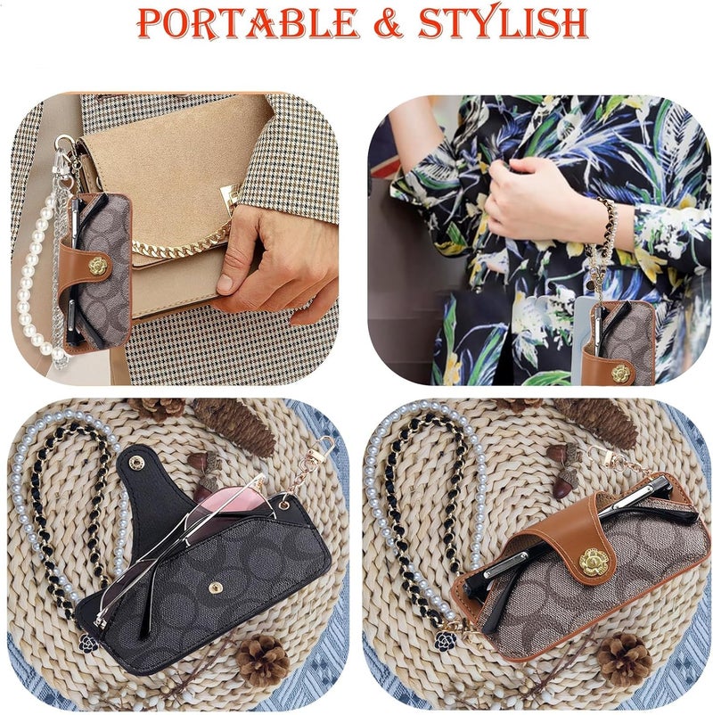 KASTWAVE Soft Leather Glasses Bag, Ultra-Thin Portable Sunglasses Case for Women with Pearl Chain - Image 3