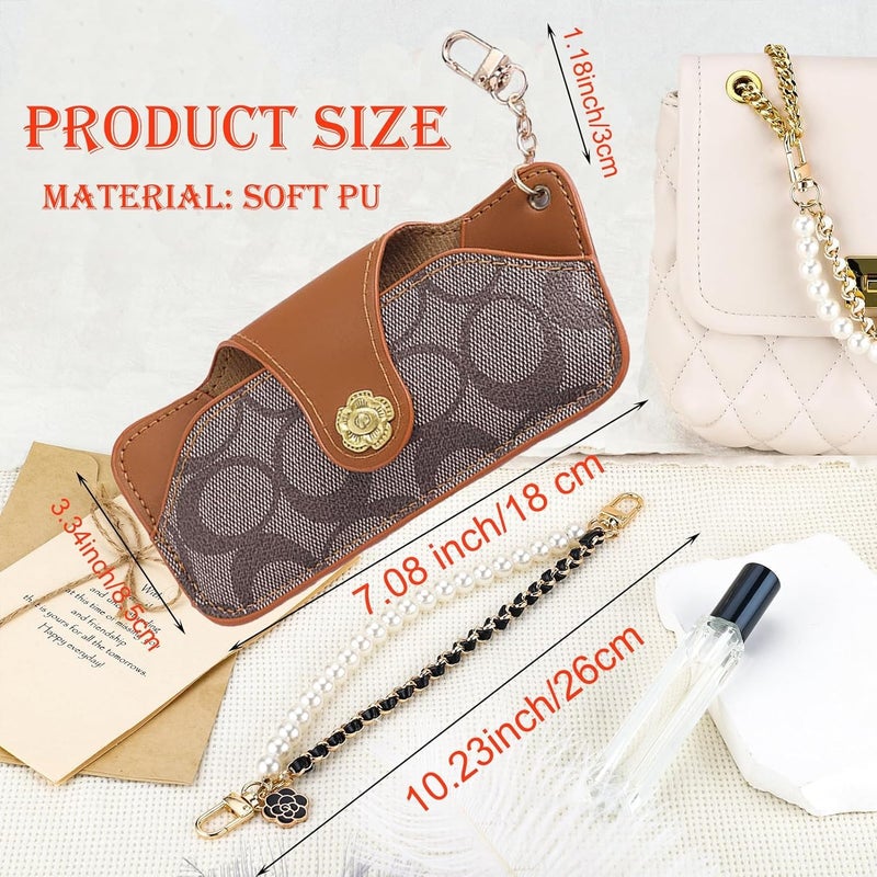 KASTWAVE Soft Leather Glasses Bag, Ultra-Thin Portable Sunglasses Case for Women with Pearl Chain - Image 4