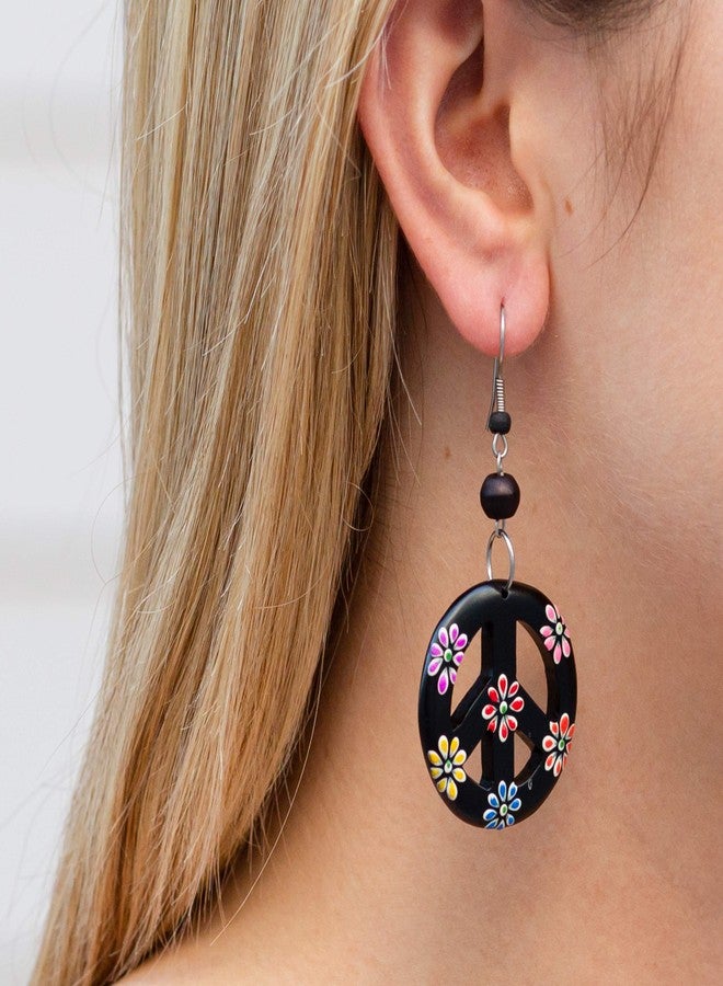 Earth Accessories Peace Sign Dangle Earrings with Organic Wood - Earring Hippie Accessories and Hippie Costume for 60s or 70s - Image 4