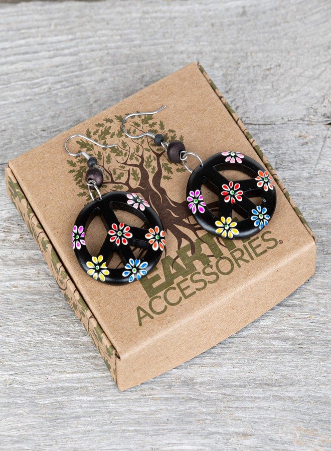 Earth Accessories Peace Sign Dangle Earrings with Organic Wood - Earring Hippie Accessories and Hippie Costume for 60s or 70s - Image 5