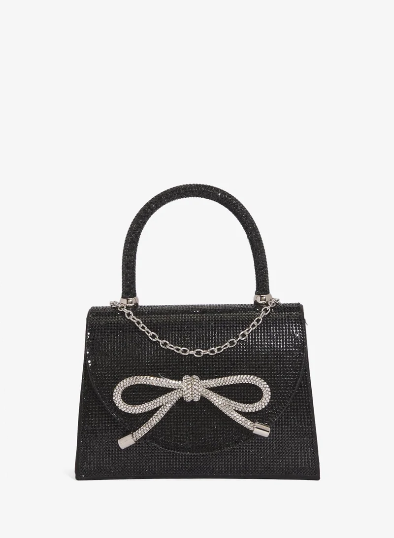 Khizana bow detailed rhinestone embellished top handle bag