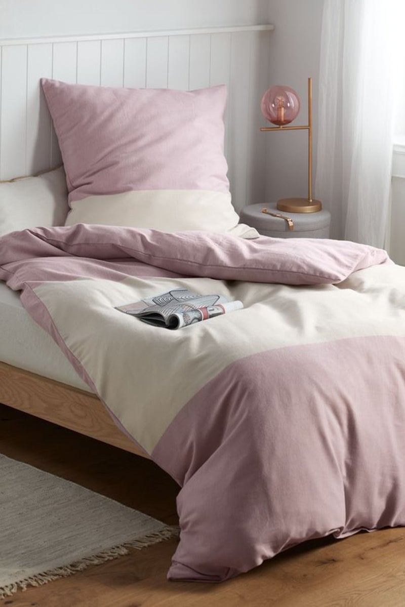 Tchibo Flannel Duvet Set Double 80 x 80  and  155 x 220 cm, Cream and Pink  - Image 1