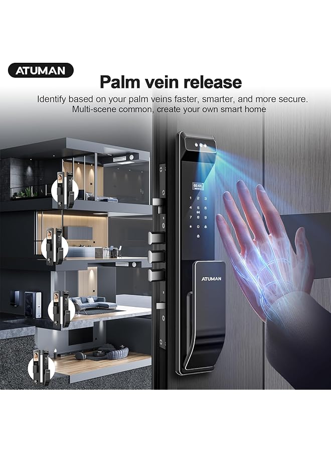 Atuman Smart Door Lock M17 Premium Luxury Design Cnc Engraving Of Aluminum Wi-Fi Unlock Using App, Face,Palm,Fingerprint, Nfc Card, Pin, Manual Key Keyless Auto-Lock (M17) - Image 4