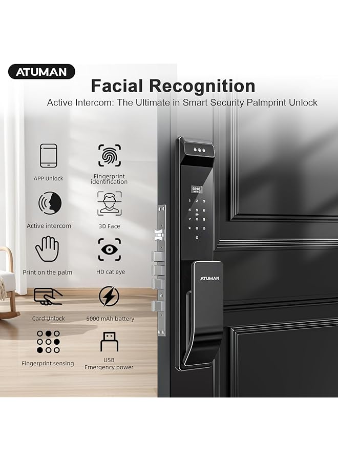 Atuman Smart Door Lock M17 Premium Luxury Design Cnc Engraving Of Aluminum Wi-Fi Unlock Using App, Face,Palm,Fingerprint, Nfc Card, Pin, Manual Key Keyless Auto-Lock (M17) - Image 2