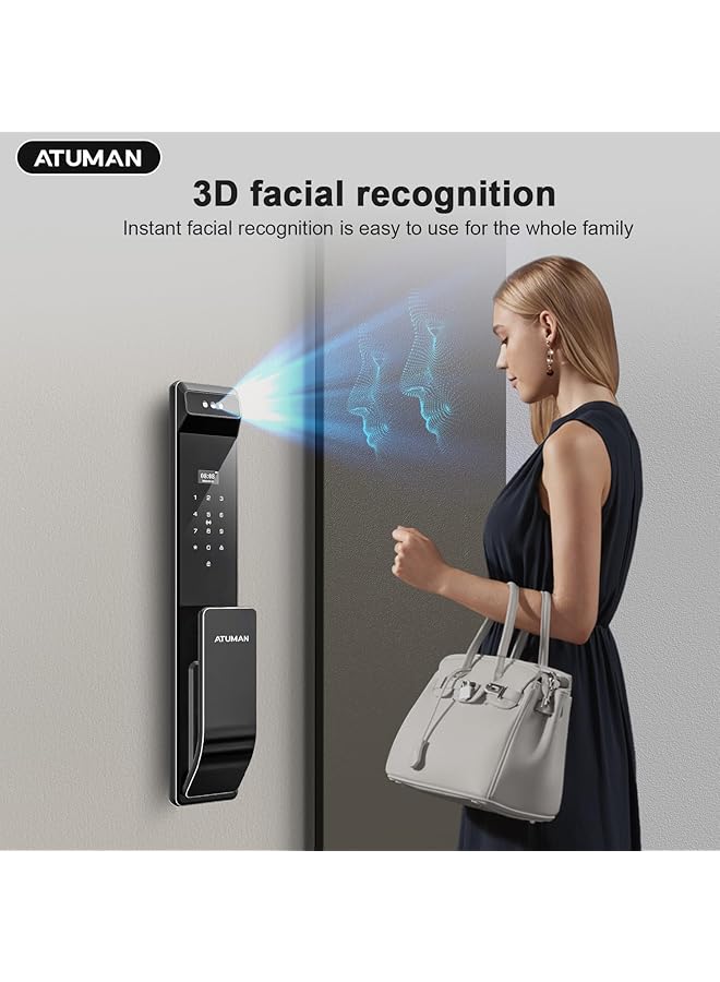 Atuman Smart Door Lock M17 Premium Luxury Design Cnc Engraving Of Aluminum Wi-Fi Unlock Using App, Face,Palm,Fingerprint, Nfc Card, Pin, Manual Key Keyless Auto-Lock (M17) - Image 3