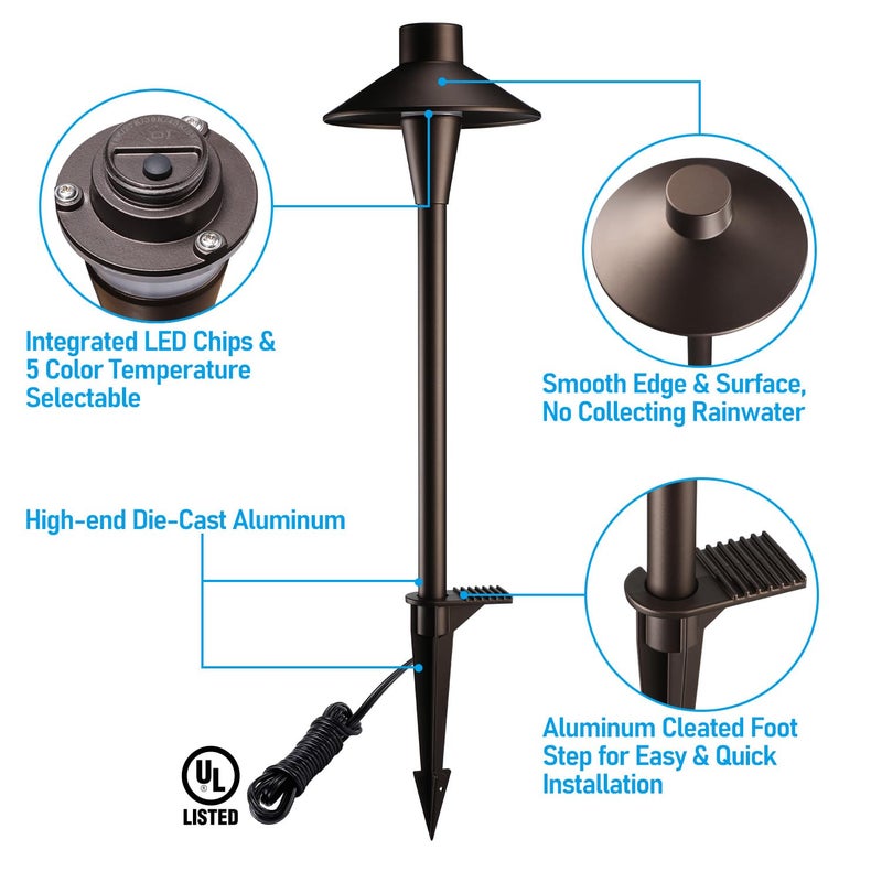 LEONLITE Update 5CCT Low Voltage Pathway Lights, 12-24V LED Landscape Path Light, 1800/2700/3000/4000/5000K, CRI90, IP65 Waterproof Landscape Lighting, Aluminum Housing, Oil Rubbed Bronze, Pack of 6 - Image 5