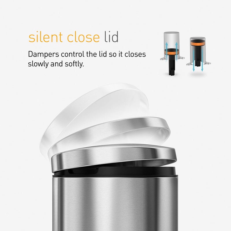 simplehuman 6 Liter / 1.6 Gallon Semi-Round Bathroom Step Trash Can, White Steel - Image 5
