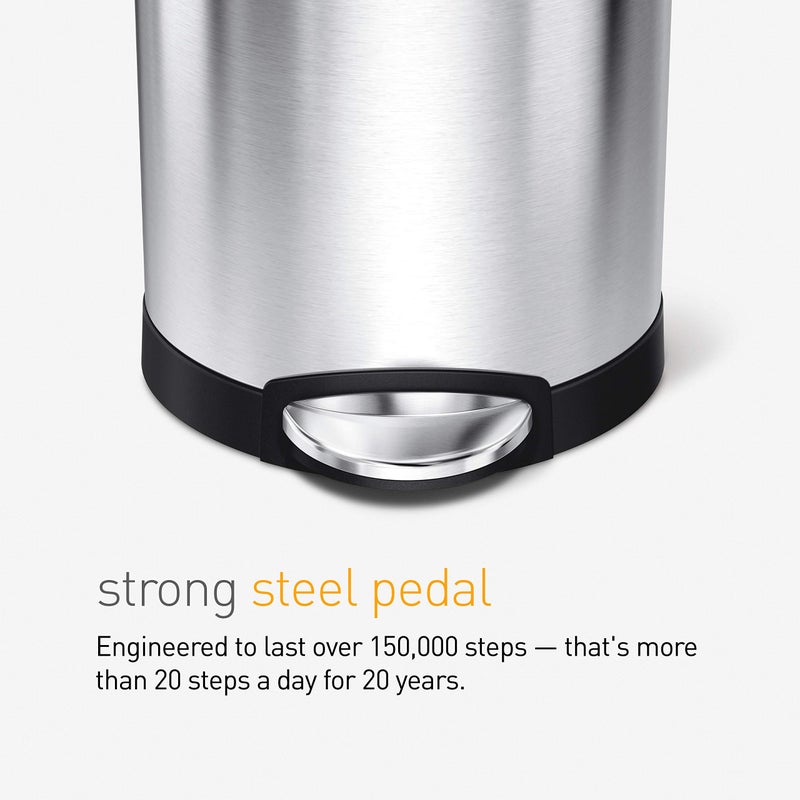 simplehuman 6 Liter / 1.6 Gallon Semi-Round Bathroom Step Trash Can, White Steel - Image 4