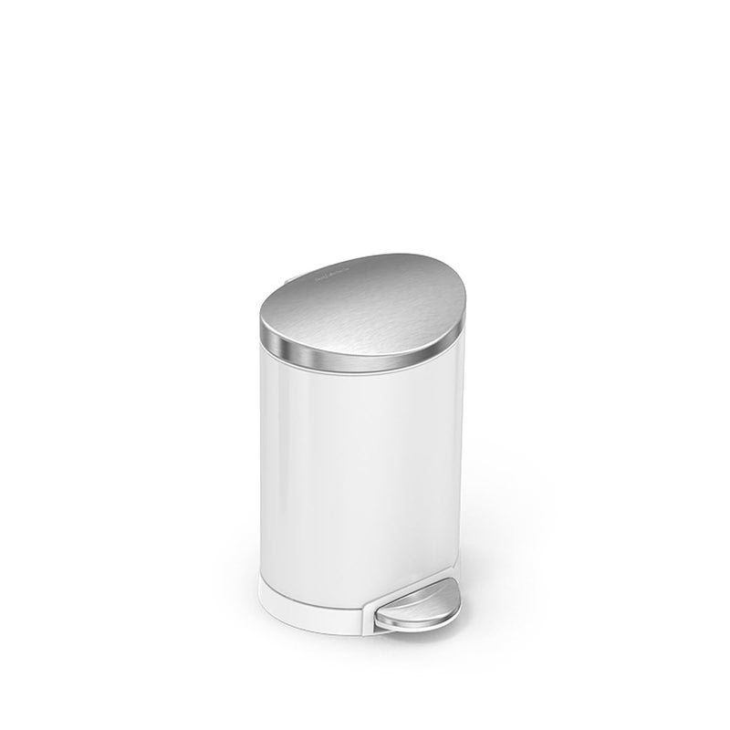 simplehuman 6 Liter / 1.6 Gallon Semi-Round Bathroom Step Trash Can, White Steel - Image 1