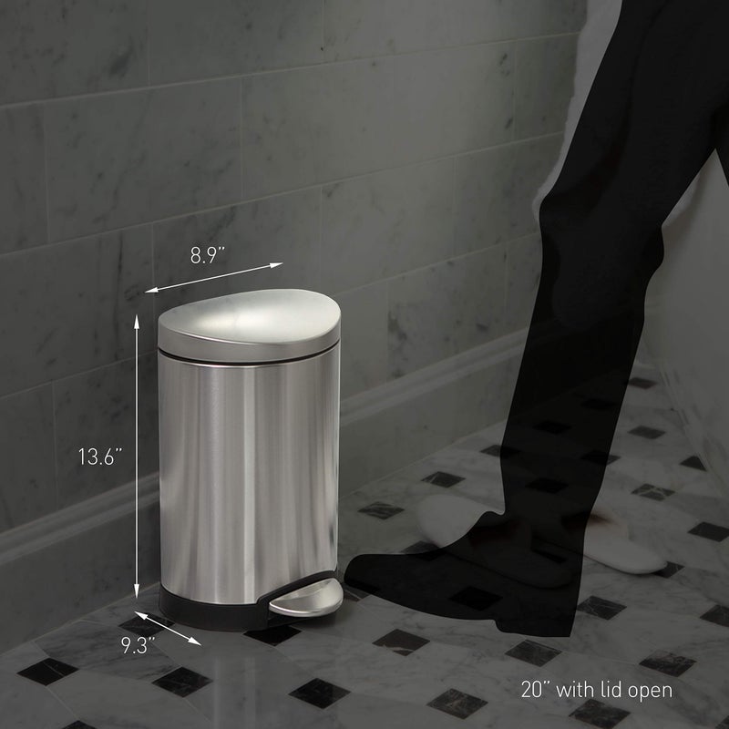 simplehuman 6 Liter / 1.6 Gallon Semi-Round Bathroom Step Trash Can, White Steel - Image 3