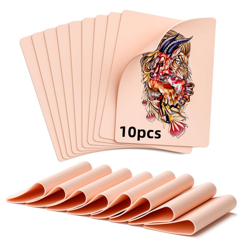 MIHERT 10Pcs Blank Tattoo Practice Skin 1mm Thick Double-Sided Fake Skin 8x6 inch Realistic Silicone Sheets for Beginners & Pro Artists - Microblading, Eyebrow & Body Art Training - Image 1