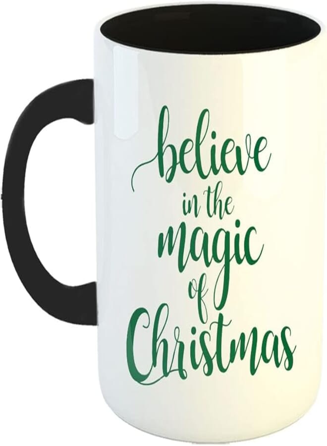 Happu - Printed Ceramic Coffee Mug, Christmas Design, Believe in The Magic of Christmas, Gifts for Toddler, Gifts for Buddy, Gifts for Mom, 325 ML(11Oz), 1436-BK