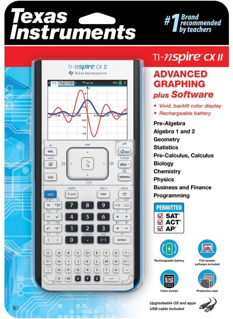 Texas Instruments TI-Nspire CX II Color Graphing Calculator with Student Software (PC/Mac) - Image 1