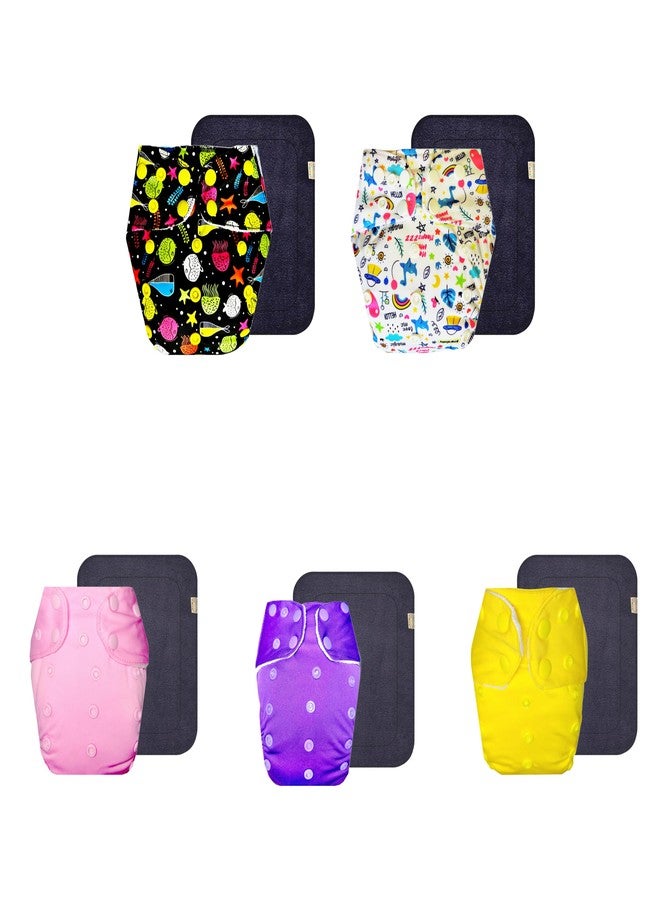 Dumbledo Premium Cloth Diaper with Gray Insert (Pack of 5) | Dry Feel and Comfortable | Breathable | Travel Friendly | Perfect for Indian Summers | 3 Months - 3 Years | Unisex Baby - Image 1