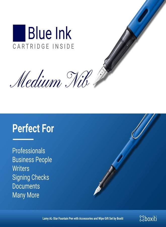 Boxiti Lamy AL- Star Pen | Ocean Blue | Medium Nib | 5 Black Ink Cartridges, Z28 Converter and Wipe - Image 3