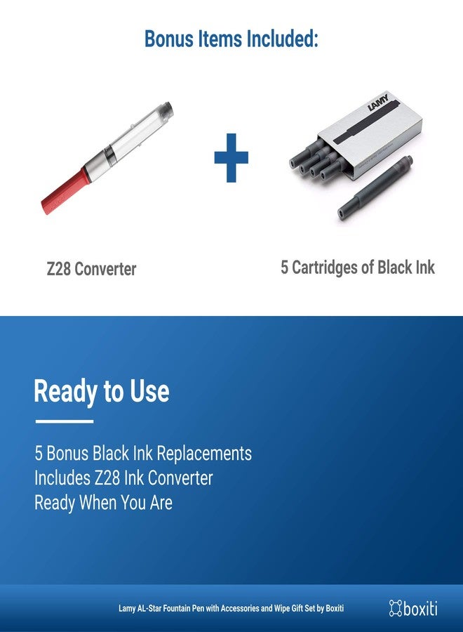 Boxiti Lamy AL- Star Pen | Ocean Blue | Medium Nib | 5 Black Ink Cartridges, Z28 Converter and Wipe - Image 4
