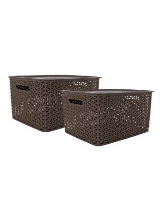 BEL CASA Royal Basket With lidsLarge Pack of 2 with 2 lids Multipurpose Plastic Storage Rectangular Shape Baskets For WardrobeHomeKitchenDark Brown - pzsku/ZAD027A296E17A0A0E50BZ/45/1746561528/4c602efb-f90a-49b2-aae3-958cd5e5d84a