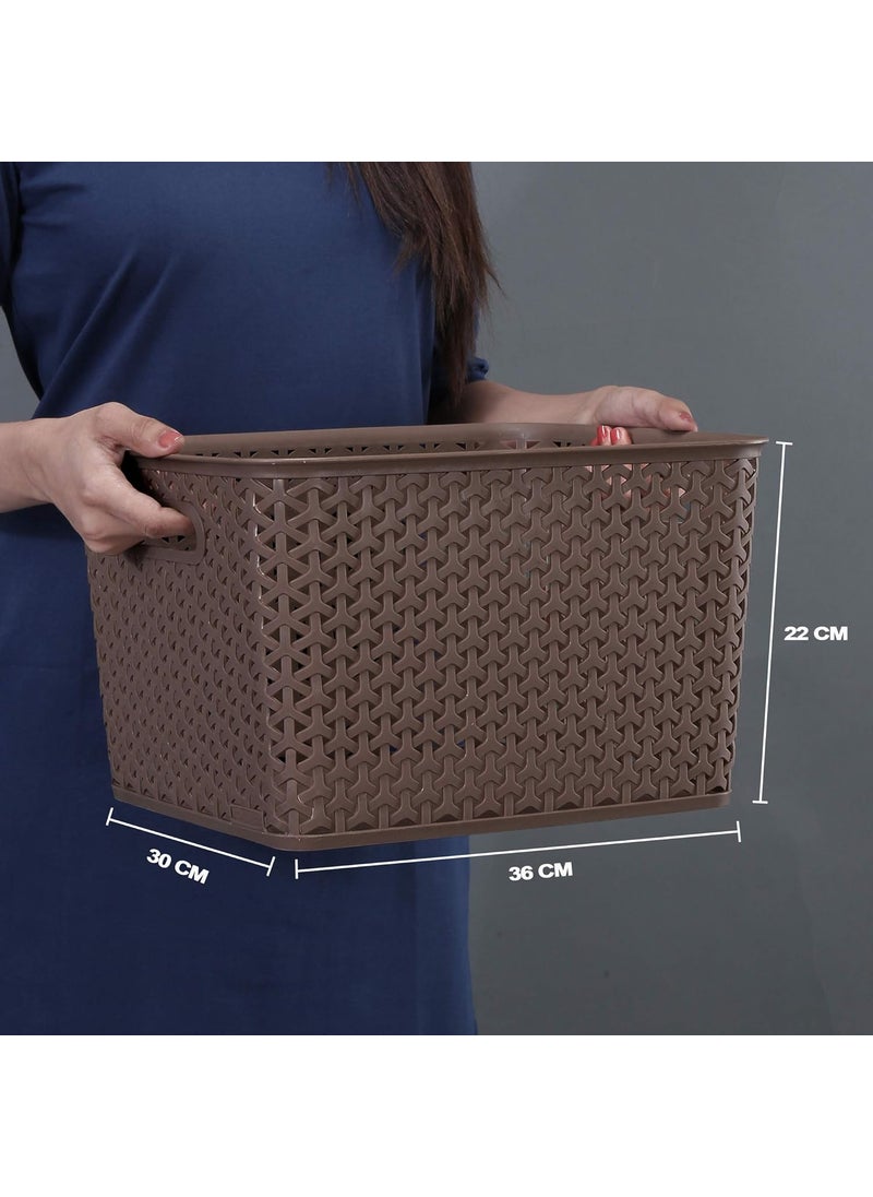 Bel Casa BEL CASA Royal Basket With lidsLarge Pack of 2 with 2 lids Multipurpose Plastic Storage Rectangular Shape Baskets For WardrobeHomeKitchenDark Brown  - Image 3