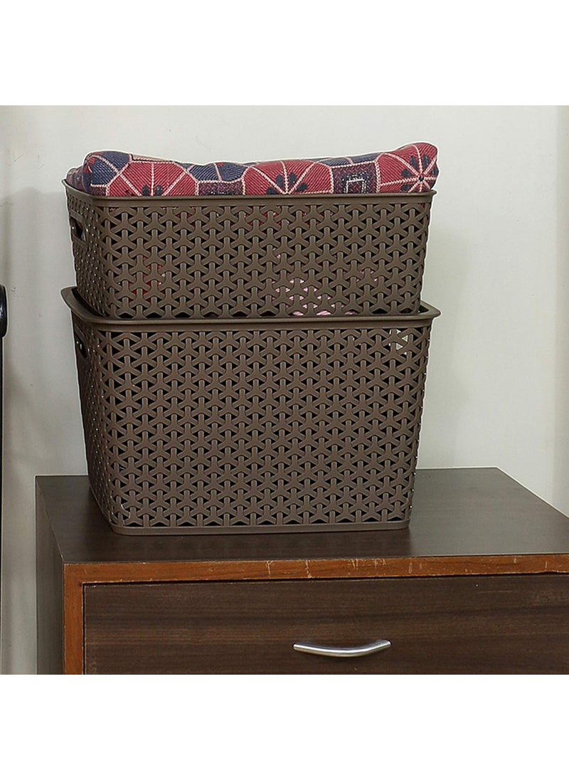 Bel Casa BEL CASA Royal Basket With lidsLarge Pack of 2 with 2 lids Multipurpose Plastic Storage Rectangular Shape Baskets For WardrobeHomeKitchenDark Brown  - Image 4