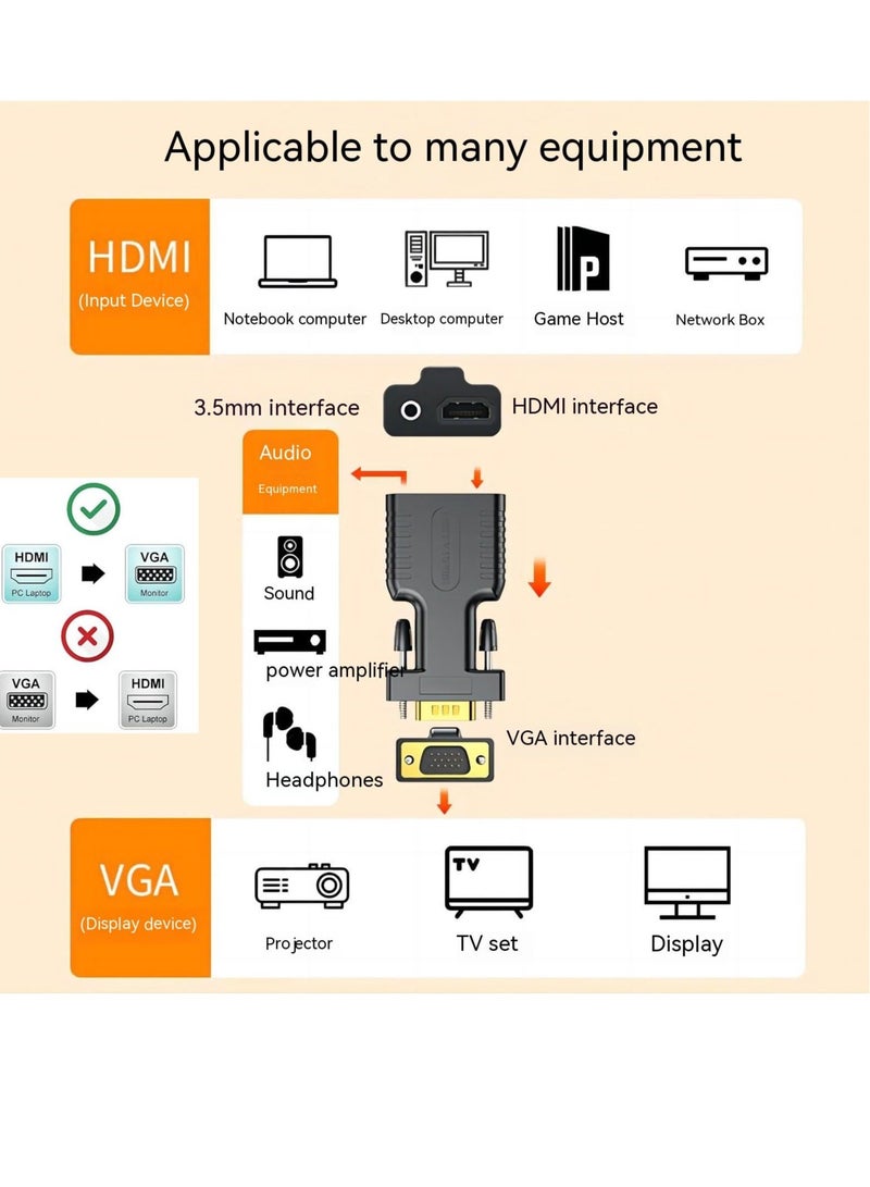 محول HDMI إلى VGA، محول HDMI VGA مناسب لأجهزة الكمبيوتر المحمولة، الكمبيوترات القديمة، الشاشات، أجهزة العرض. محول HDMI إلى 3.5mm للصوت، محولات HDMI إلى VGA - Image 2