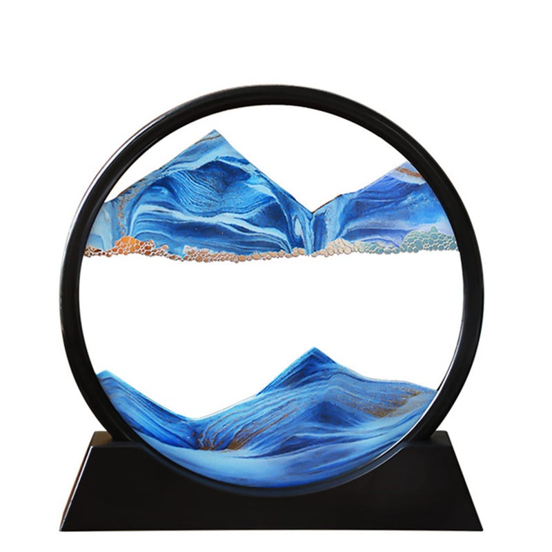 Arthink Moving Sand Art Picture - Liqud Motion Round Glass 3D Deep Sea Landscape,Dynamic Sand Art Sandscapes, Sensory Relaxing Desktop Home Office Decor Gift(7 inch, Blue) - Image 1