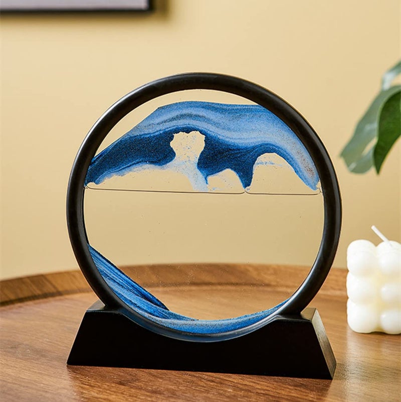 Arthink Moving Sand Art Picture - Liqud Motion Round Glass 3D Deep Sea Landscape,Dynamic Sand Art Sandscapes, Sensory Relaxing Desktop Home Office Decor Gift(7 inch, Blue) - Image 5