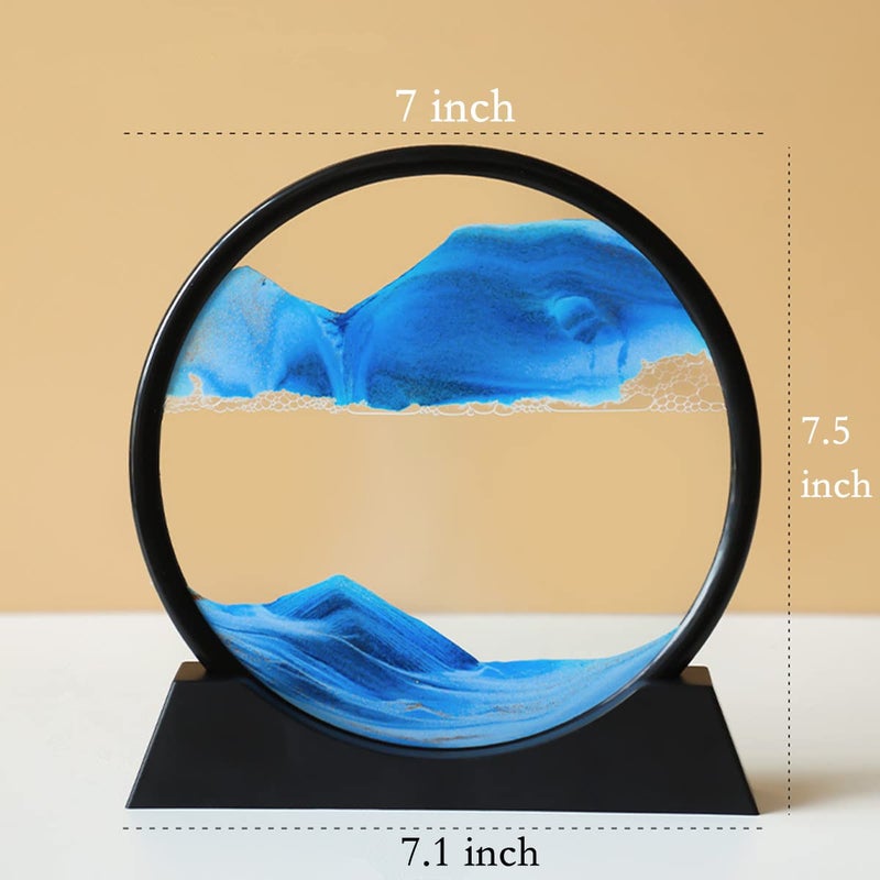 Arthink Moving Sand Art Picture - Liqud Motion Round Glass 3D Deep Sea Landscape,Dynamic Sand Art Sandscapes, Sensory Relaxing Desktop Home Office Decor Gift(7 inch, Blue) - Image 3