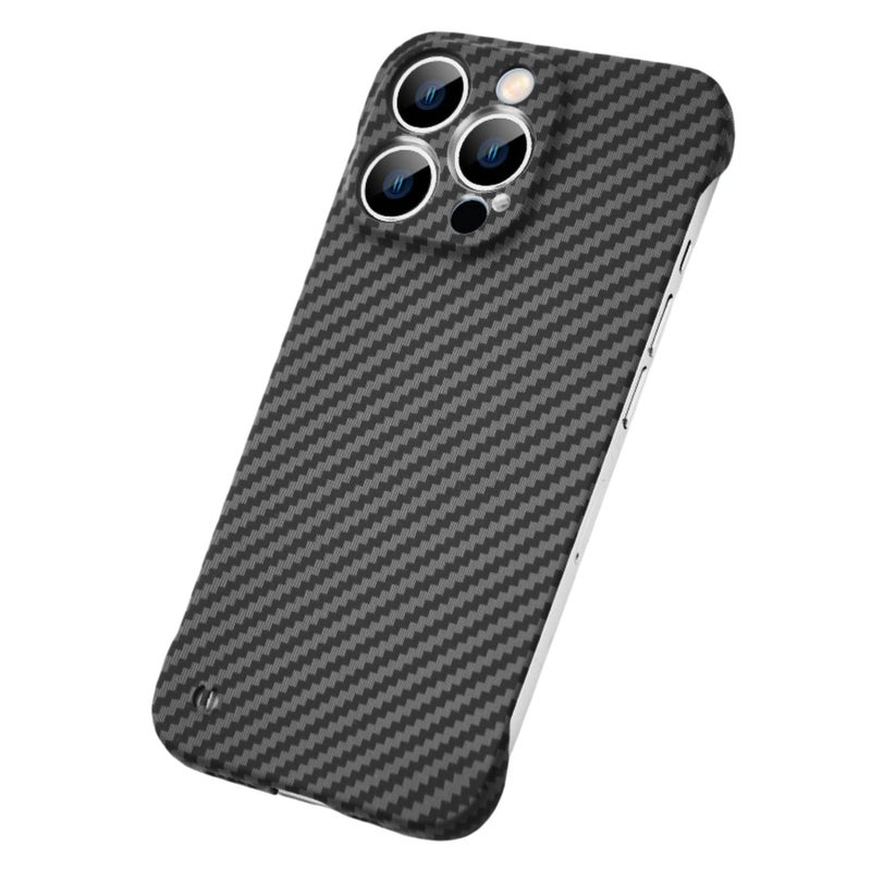 IVY Carbon Fiber Texture Frameless Cover for iPhone 14 Pro Carbon Fiber Case  Black