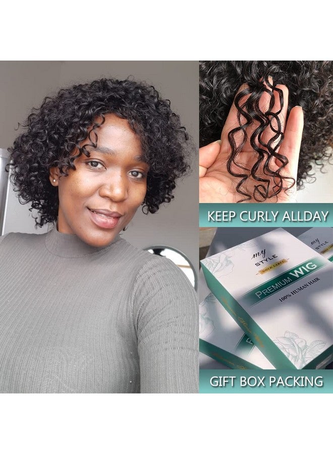 HUA Brazilian Wigs 10 Inch Short Kinky Curly Human Hair Wigs For Black Women Wear And Go Glueless Wig Short Wigs No Lace Front Natural Color Wigs For Black Women Human Hair Glueless 100% Human Hair - Image 3
