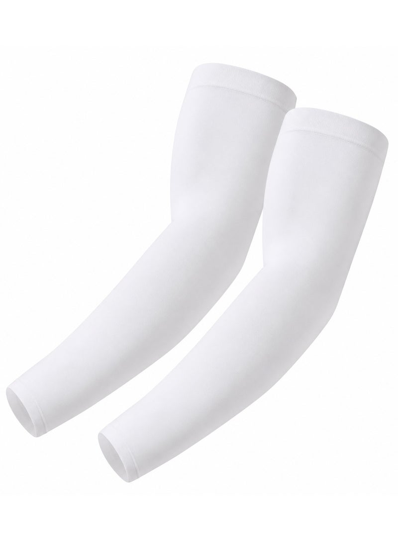 DBLEW Cooling Arm Sleeves UV Sun Protection  Compression Sleeves for Men Women, Breathable Stretch Tattoo Cover Arm Sleeves for Cycling Running Golf Fishing Driving Outdoor Sports - White - Image 1