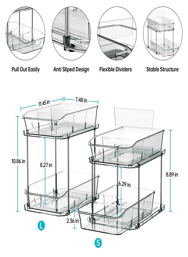 Delamu 2-Tier Under Sink Organizers and Storage, Multi-Purpose Stackable Bathroom Cabinet organizers, Pull Out Kitchen Pantry Organization and Storage with Dividers(2 Pack, Grey) - Image 5