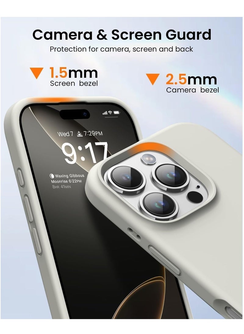 Raxoom Soft Liquid Silicone Gel Case for iPhone 16 Pro Max - Full Body Shockproof Protection with Matte Finish & Soft Microfiber Lining (Stone) - Image 5