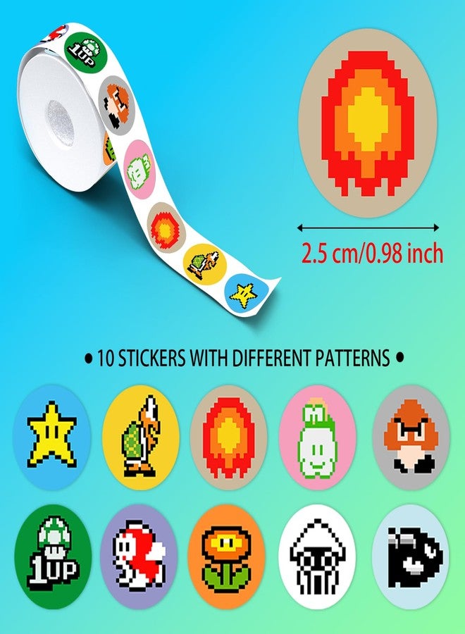 Pounchi Cartoon Pixel Game Dot Sticker Roll (1000 Pcs 1 inch) Cute Video Game Reward Stickers in 2 Rolls 10 Designs Gifts for Teacher School Supplies Laptop Water Bottle Vinyl Stickers for Teens Kids - Image 2