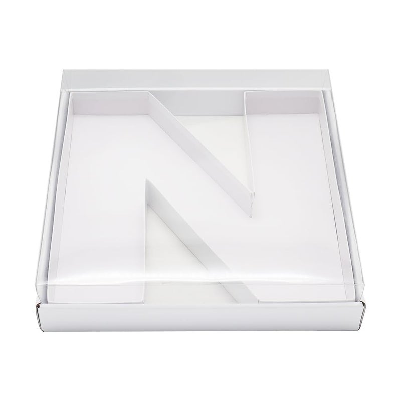 صندوق حلوى على شكل حرف N قابل للتعبئة WENPACK 125 من الكرتون مع غطاء شفاف أبيض