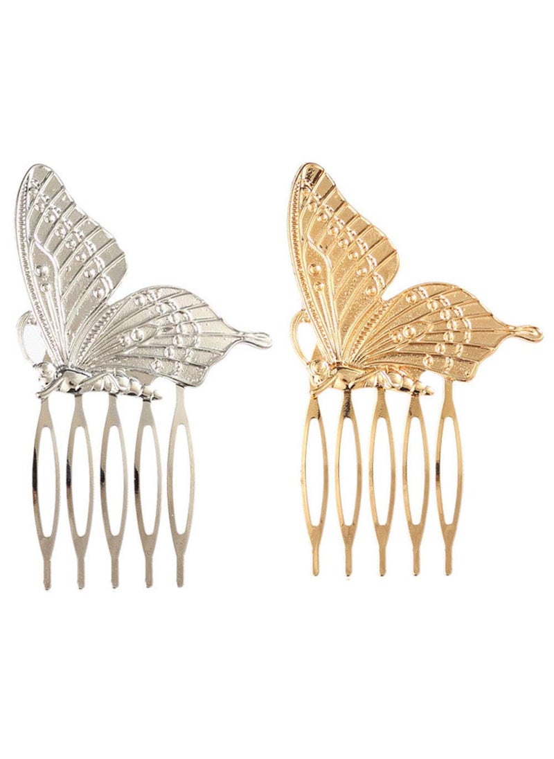 Teensery 4 Pcs Vintage Butterfly Hair Combs Metal Hair Side Comb Clips Wedding Bridal Headpiece Hair Accessories for Women and Girls 2 Gold  2 Silver 