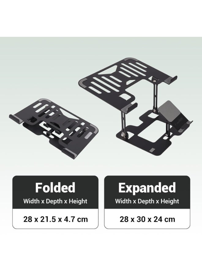 Foldable Laptop Stand, with Mobile Stand, Upto 17 inch Compatible, Multi-Angle Adjustment, Anti-Slip Silicone Pads, Carbon Steel Body, Anti-Rust, for Laptop, Smartphones and Tablets - Image 5