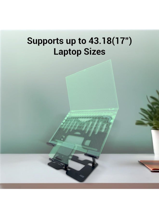 Foldable Laptop Stand, with Mobile Stand, Upto 17 inch Compatible, Multi-Angle Adjustment, Anti-Slip Silicone Pads, Carbon Steel Body, Anti-Rust, for Laptop, Smartphones and Tablets - Image 3