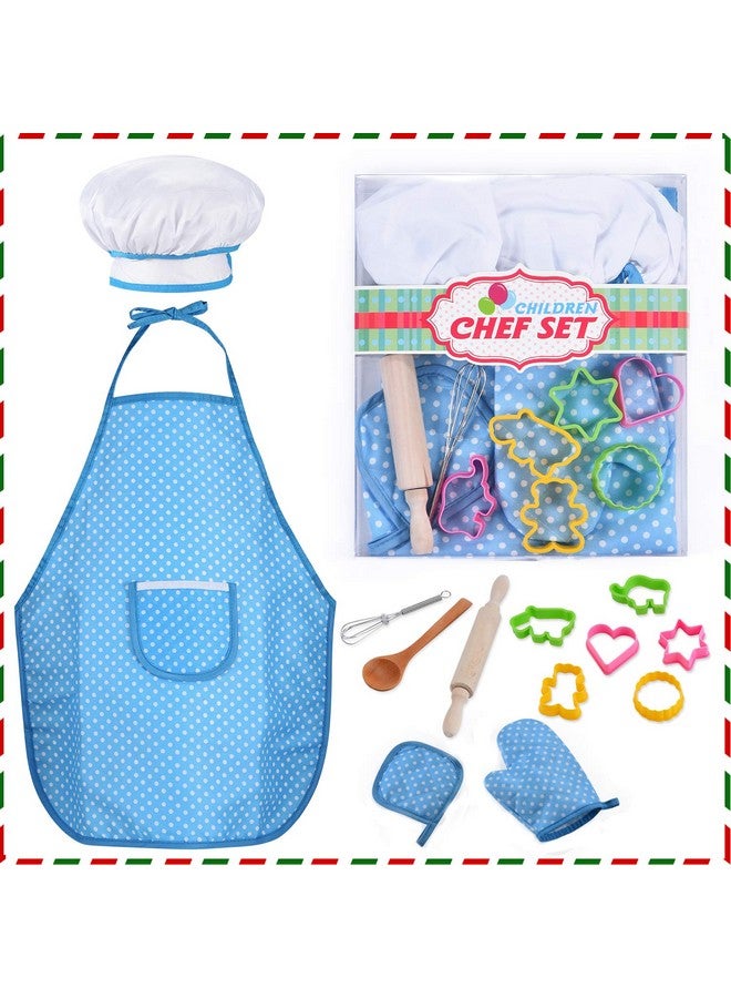 HmiL-U Chef Set For Kids 13 Pcs Kids Cooking And Baking Set Includes Kids Apron Chef Hat Utensils Cooking Mitt For Kids Chef Role Play Set Gift For 3 Year Old Girls And Up(Blue) - Image 1