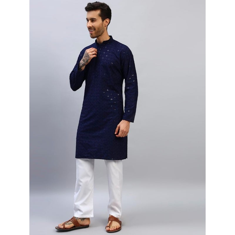 Mens Chikankari Kurta Pajama Set Premium Cotton Ivory Gold Sequins Embroidery, Regular Fit for Wedding Festive Occasions - Image 2