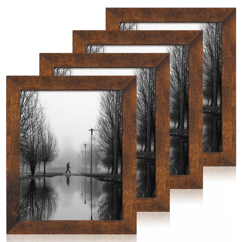 iRahmen 8.5x11 Picture Frame Set of 4  High Definition Real Glass Rustic Frame  Wood Photo Frames 8.5 by 11 Diploma Document for Wall Hanging and Tabletop Display - Image 1