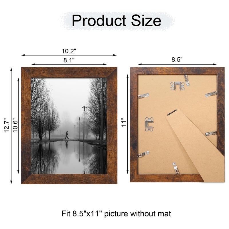 iRahmen 8.5x11 Picture Frame Set of 4  High Definition Real Glass Rustic Frame  Wood Photo Frames 8.5 by 11 Diploma Document for Wall Hanging and Tabletop Display - Image 4