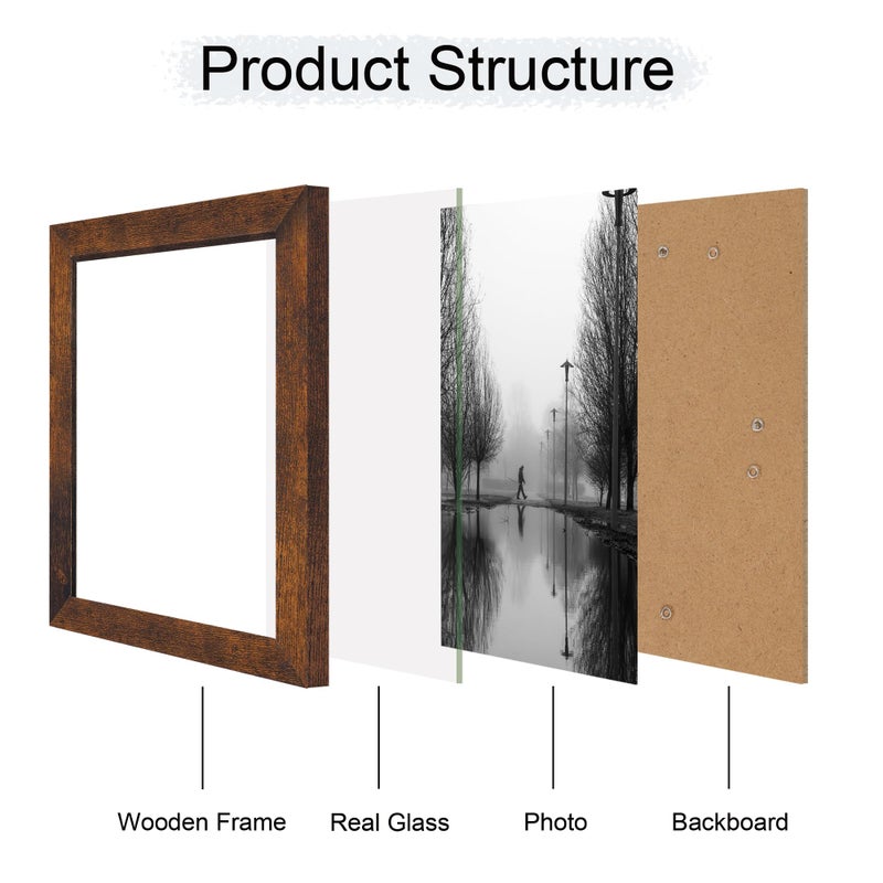 iRahmen 8.5x11 Picture Frame Set of 4  High Definition Real Glass Rustic Frame  Wood Photo Frames 8.5 by 11 Diploma Document for Wall Hanging and Tabletop Display - Image 3