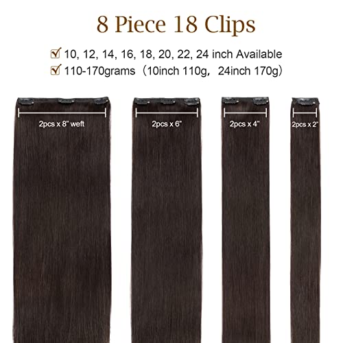 My Lady MY-LADY 10 inch Double Weft 100% Remy Human Hair Clip in Extensions Grade 7A Quality Full Head Thick Short Soft Silky Straight 8pcs 18clips for Women Beauty 110g #2 Dark Brown - Image 5