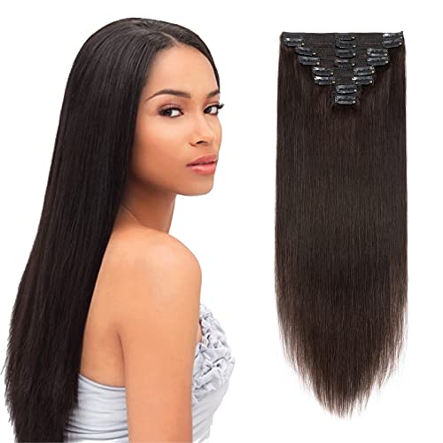 My Lady MY-LADY 10 inch Double Weft 100% Remy Human Hair Clip in Extensions Grade 7A Quality Full Head Thick Short Soft Silky Straight 8pcs 18clips for Women Beauty 110g #2 Dark Brown - Image 1
