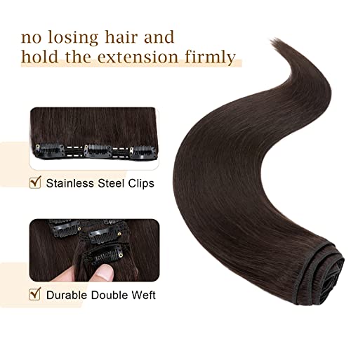 My Lady MY-LADY 10 inch Double Weft 100% Remy Human Hair Clip in Extensions Grade 7A Quality Full Head Thick Short Soft Silky Straight 8pcs 18clips for Women Beauty 110g #2 Dark Brown - Image 4